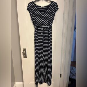 Women's Motherhood Maternity Blue and Gray Striped Maxi Dress- Size Medium- Used